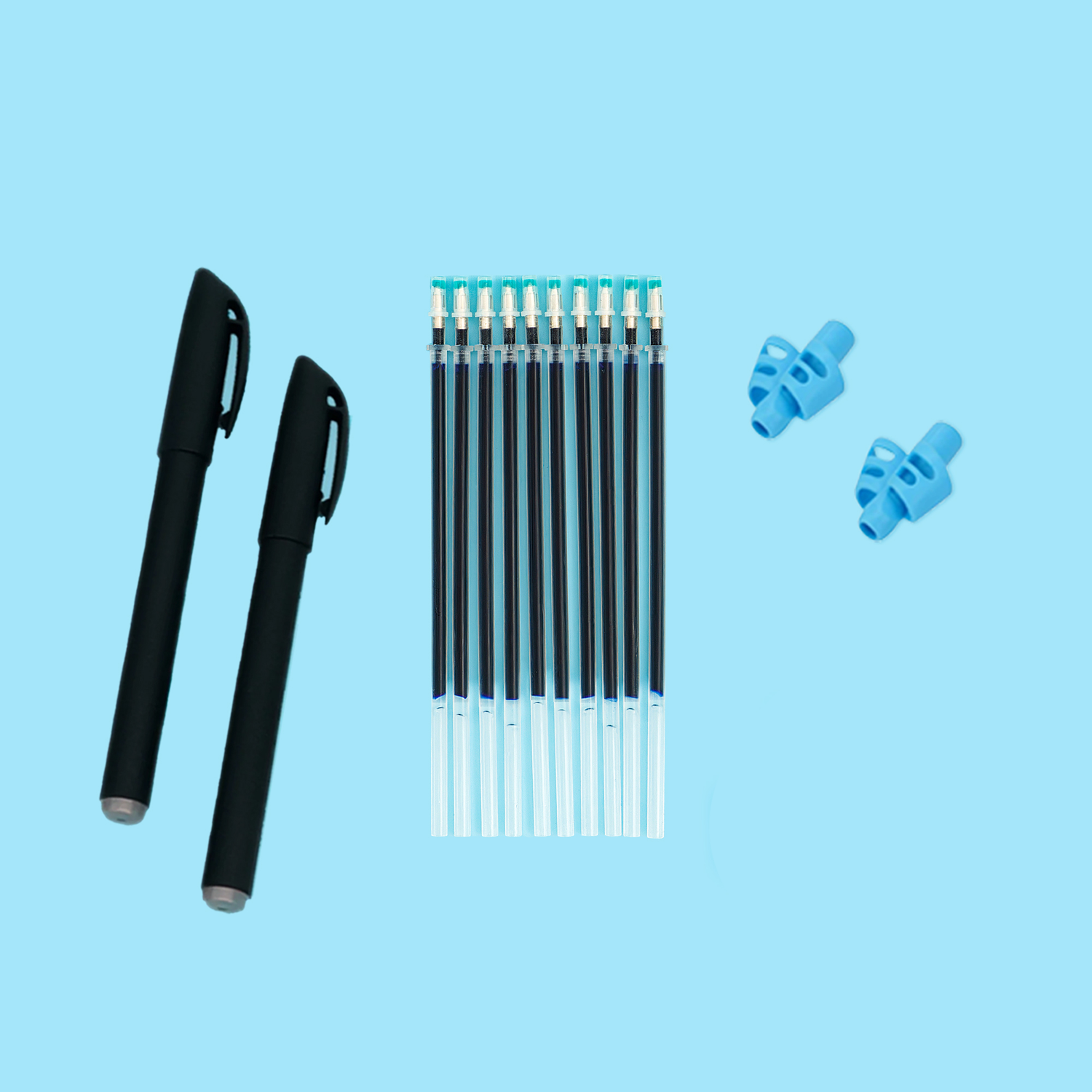 2 Pennen met verdwijnende inkt + 10 Navullingen voor inkt + 2 vinger-vriendelijke pengrepen